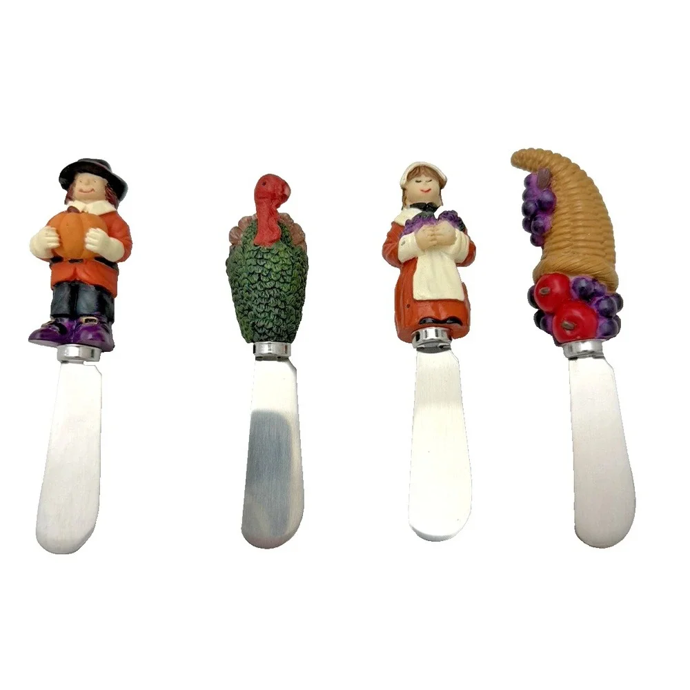 Thanksgiving Stainless Steel Cheese Butter Spreader Knives Set of 4 NEW in Box